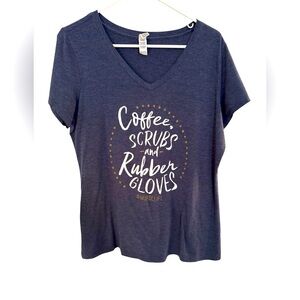 Women’s Blue Short Sleeve V-Neck T-Shirt With Graphic Print. Size X-Large.